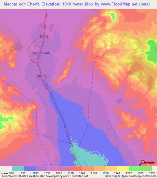 Mechta ech Cherfa,Algeria Elevation Map