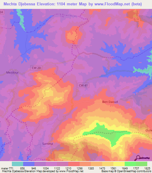 Mechta Djebessa,Algeria Elevation Map