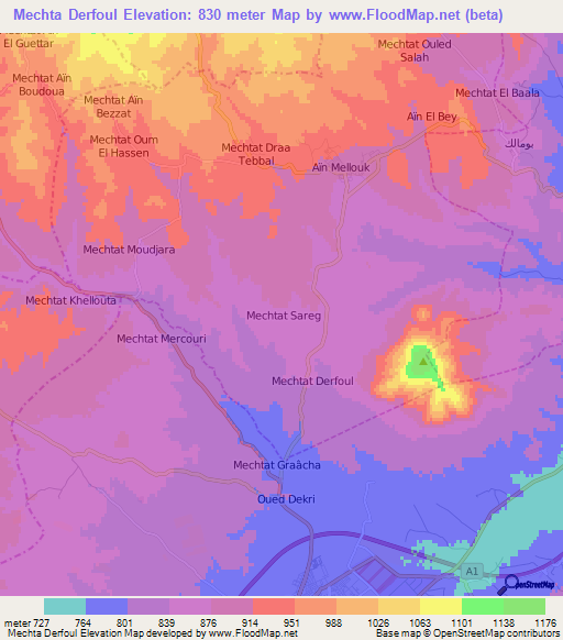 Mechta Derfoul,Algeria Elevation Map
