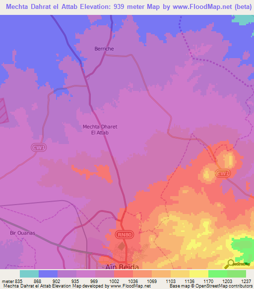 Mechta Dahrat el Attab,Algeria Elevation Map