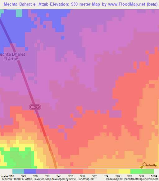 Mechta Dahrat el Attab,Algeria Elevation Map