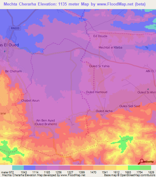 Mechta Cherarha,Algeria Elevation Map