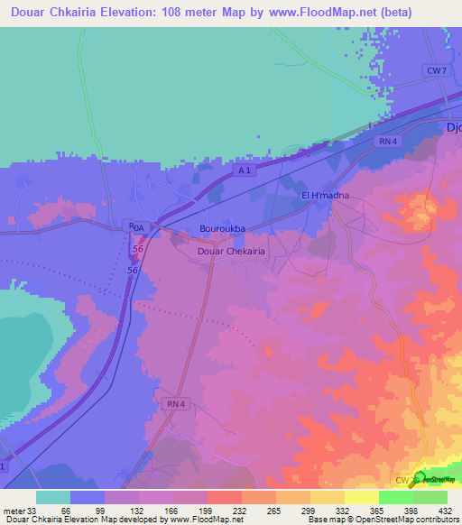 Douar Chkairia,Algeria Elevation Map