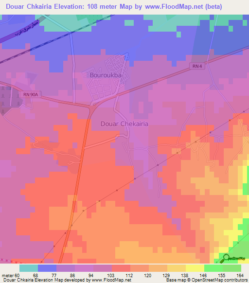 Douar Chkairia,Algeria Elevation Map