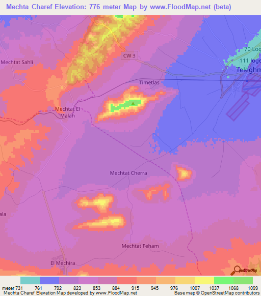 Mechta Charef,Algeria Elevation Map