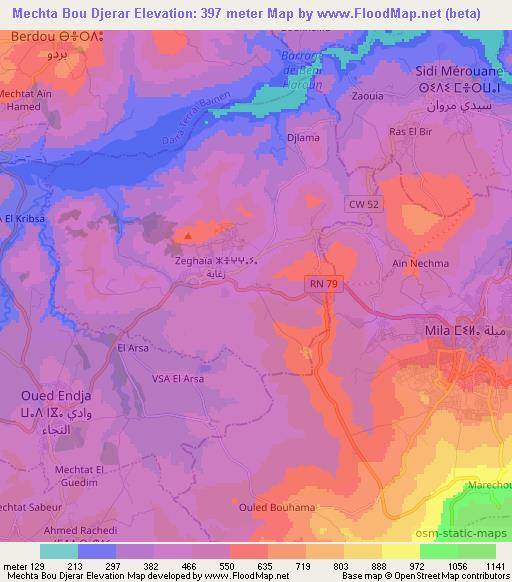 Mechta Bou Djerar,Algeria Elevation Map
