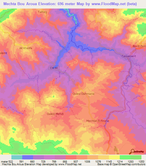 Mechta Bou Aroua,Algeria Elevation Map