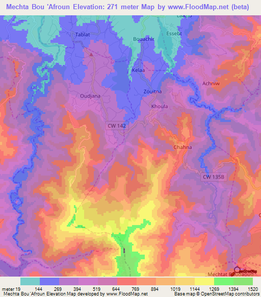 Mechta Bou 'Afroun,Algeria Elevation Map