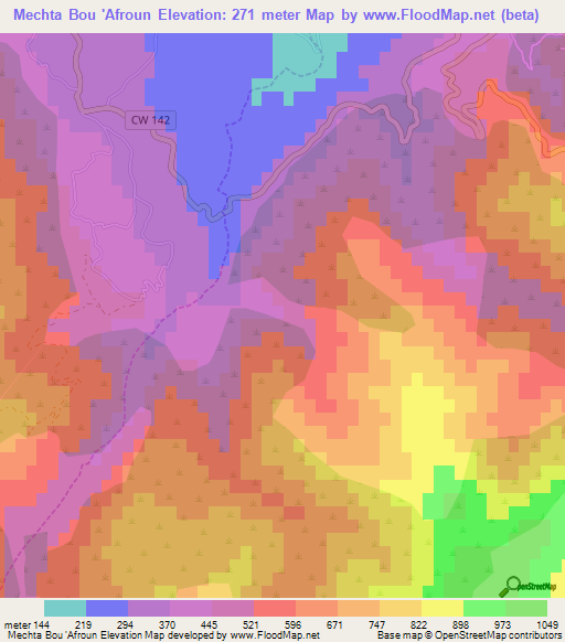 Mechta Bou 'Afroun,Algeria Elevation Map
