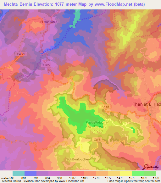 Mechta Bernia,Algeria Elevation Map