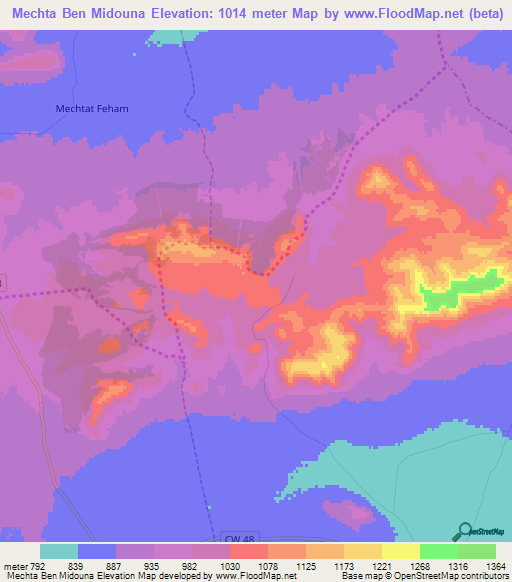 Mechta Ben Midouna,Algeria Elevation Map