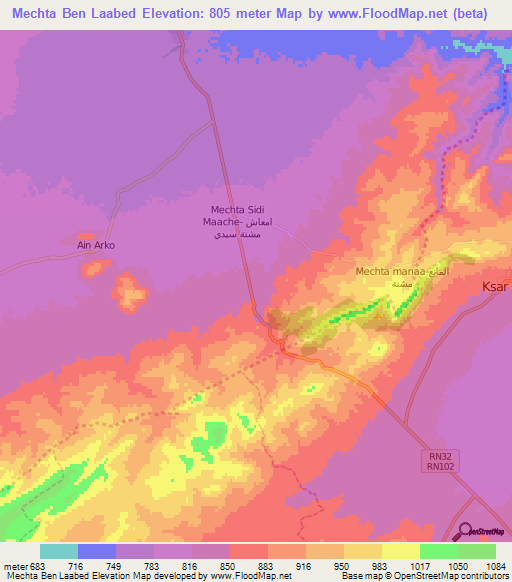 Mechta Ben Laabed,Algeria Elevation Map