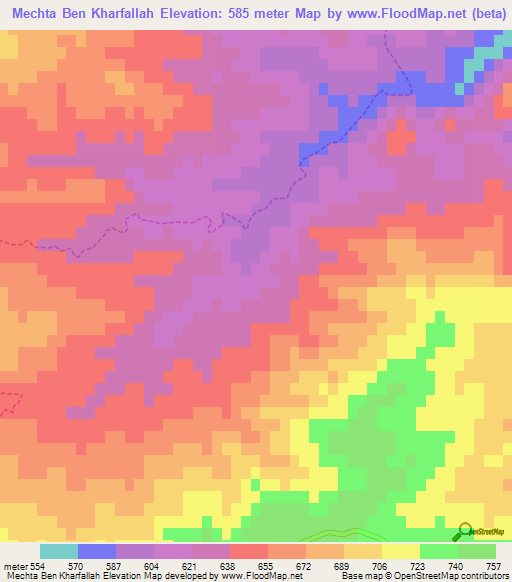 Mechta Ben Kharfallah,Algeria Elevation Map