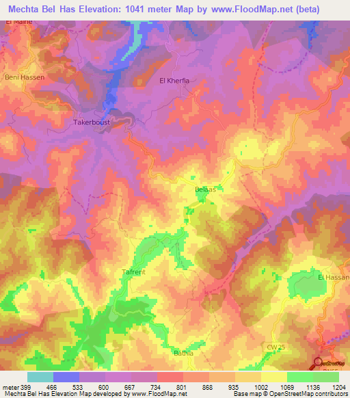 Mechta Bel Has,Algeria Elevation Map