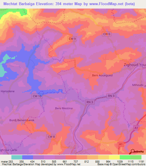 Mechtat Barbaiga,Algeria Elevation Map