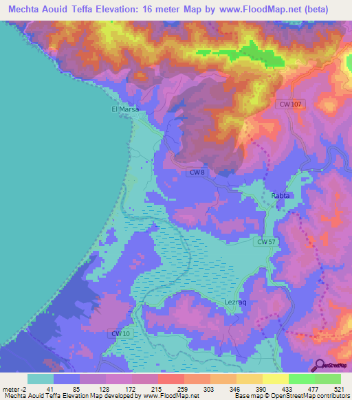 Mechta Aouid Teffa,Algeria Elevation Map