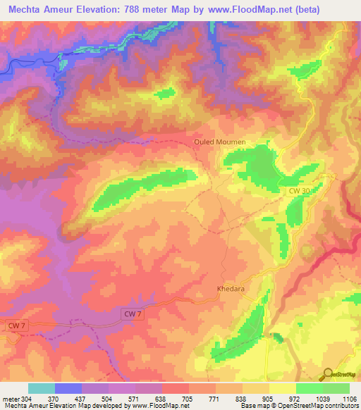 Mechta Ameur,Algeria Elevation Map