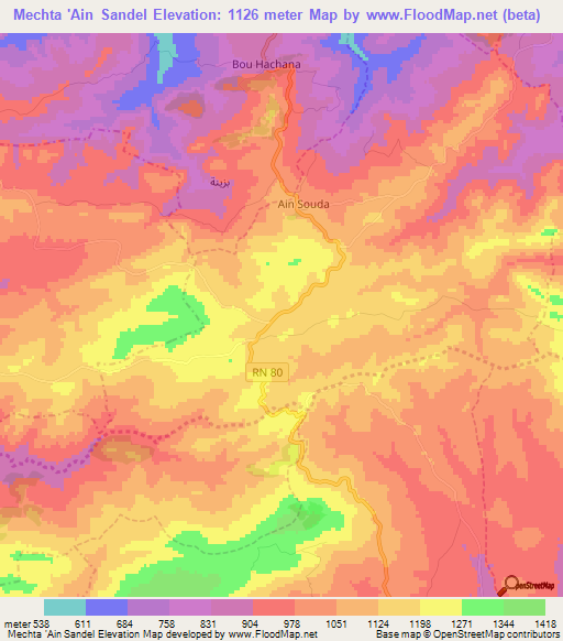 Mechta 'Ain Sandel,Algeria Elevation Map