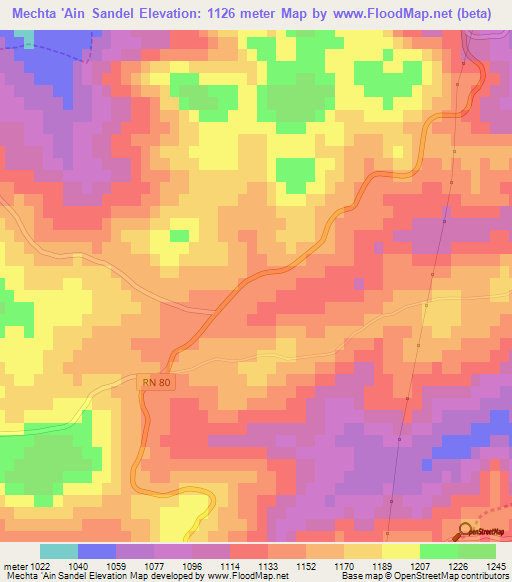 Mechta 'Ain Sandel,Algeria Elevation Map