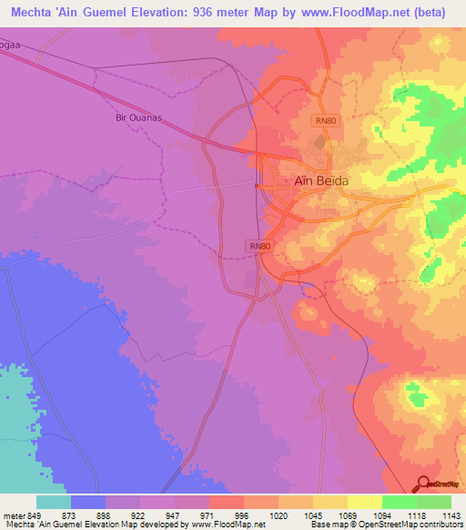 Mechta 'Ain Guemel,Algeria Elevation Map