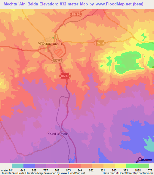 Mechta 'Ain Beida,Algeria Elevation Map