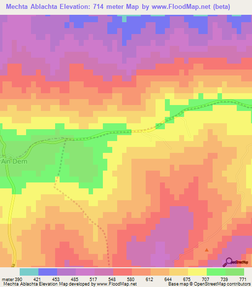Mechta Ablachta,Algeria Elevation Map