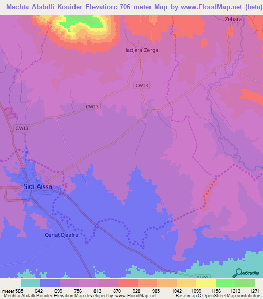 Mechta Abdalli Kouider,Algeria Elevation Map
