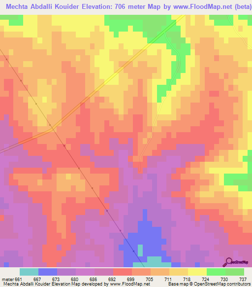 Mechta Abdalli Kouider,Algeria Elevation Map