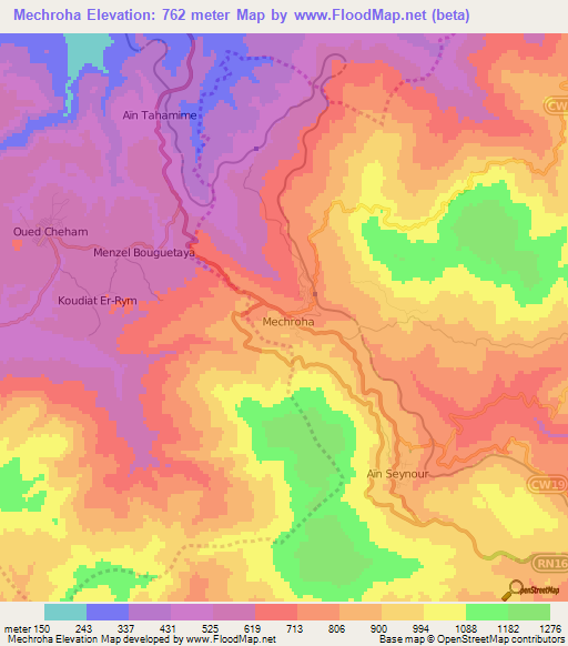Mechroha,Algeria Elevation Map
