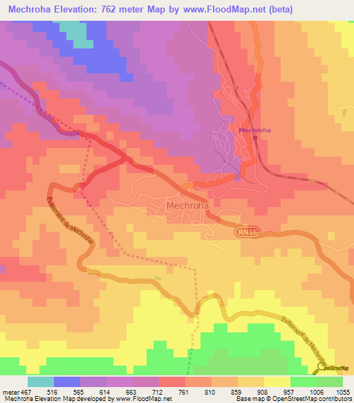 Mechroha,Algeria Elevation Map