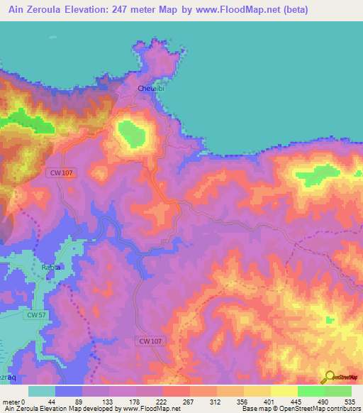 Ain Zeroula,Algeria Elevation Map