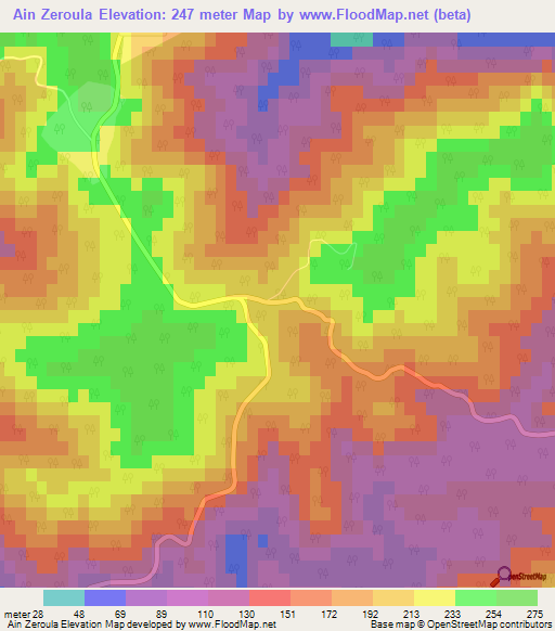Ain Zeroula,Algeria Elevation Map