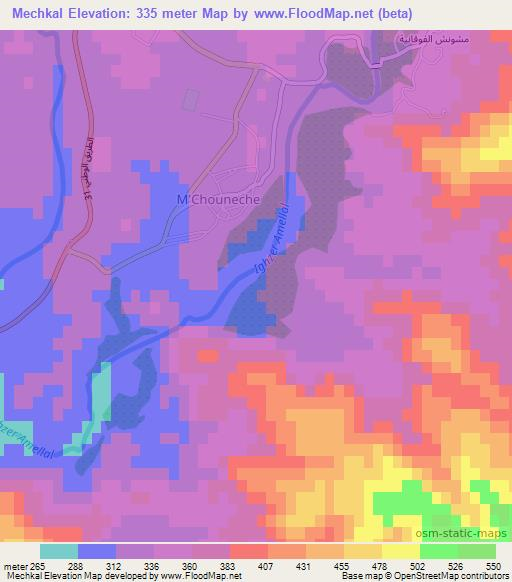 Mechkal,Algeria Elevation Map