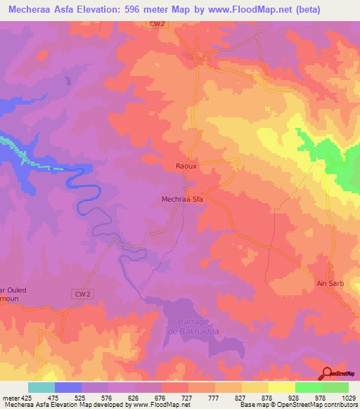 Mecheraa Asfa,Algeria Elevation Map