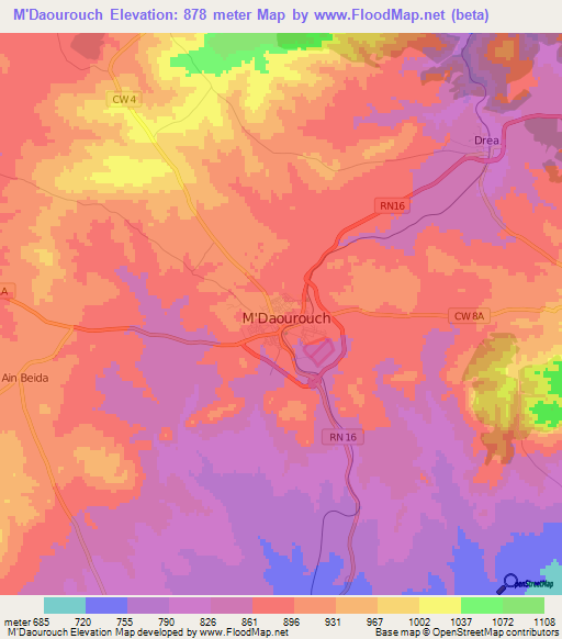 M'Daourouch,Algeria Elevation Map