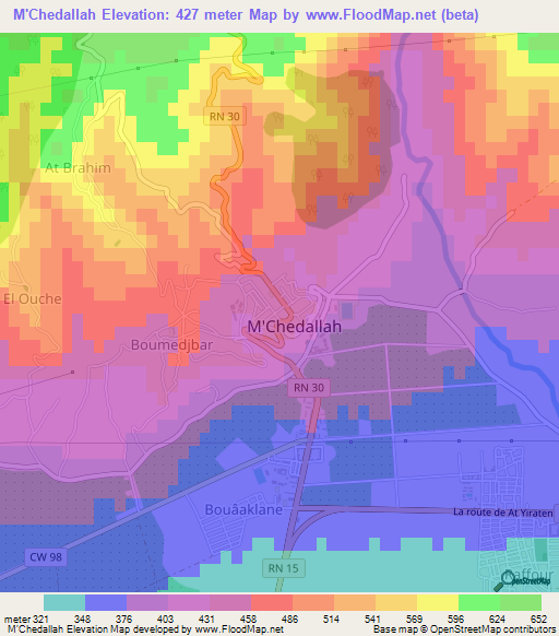 M'Chedallah,Algeria Elevation Map