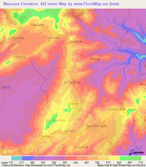 Mazouna,Algeria Elevation Map