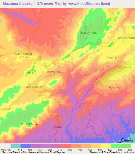 Mazouna,Algeria Elevation Map
