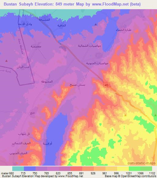 Bustan Subayh,Syria Elevation Map