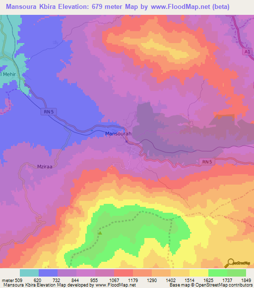 Mansoura Kbira,Algeria Elevation Map