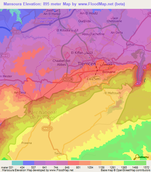 Mansoura,Algeria Elevation Map