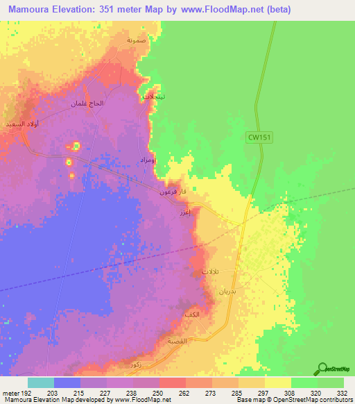 Mamoura,Algeria Elevation Map