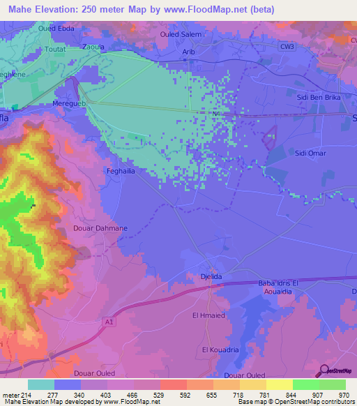 Mahe,Algeria Elevation Map