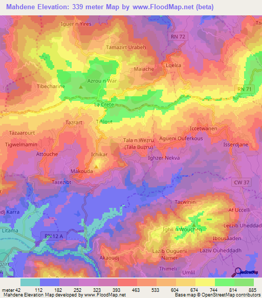 Mahdene,Algeria Elevation Map