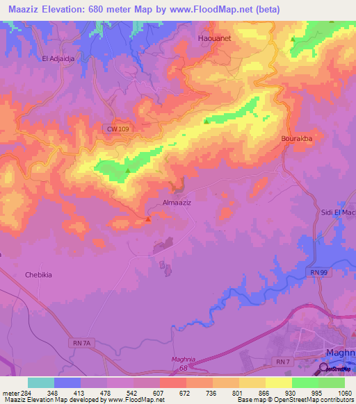Maaziz,Algeria Elevation Map