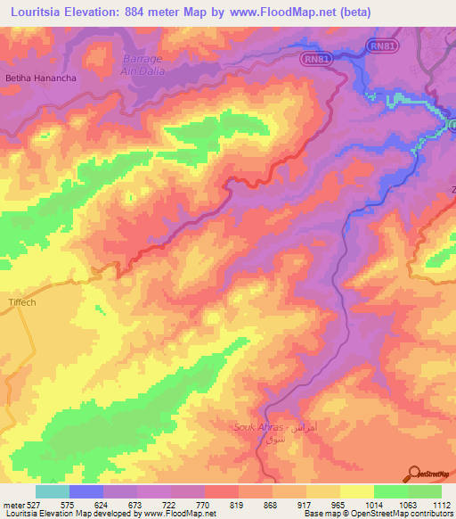 Louritsia,Algeria Elevation Map
