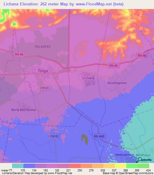 Lichana,Algeria Elevation Map