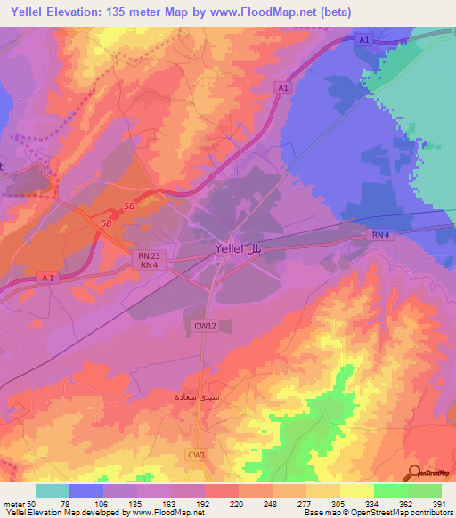 Yellel,Algeria Elevation Map