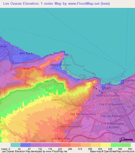 Les Ozaras,Algeria Elevation Map