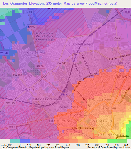 Les Orangeries,Algeria Elevation Map